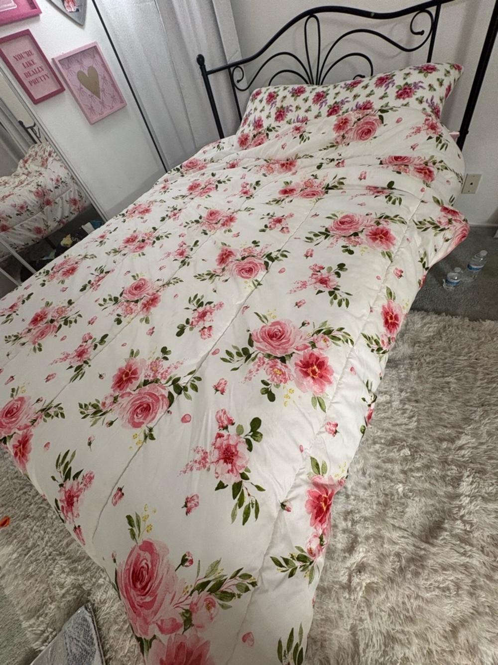 Floral Pink Rose Comforter Set - Home Bedding
